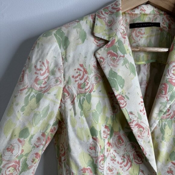 Elie Tahari Linen Blend Blazer Jacket Sz 4 Floral Pastel Cottagecore Coquette - Picture 5 of 13